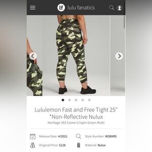 Lululemon Athletica, Fast and Free Tight, Nulux, Camo Crispin Green Multi | W 8